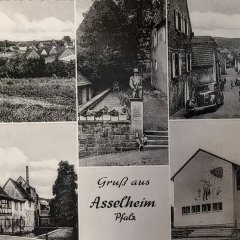 Alte Postkarte mit Bildern von Asselheim