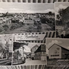Alte Postkarte mit Bildern von Asselheim